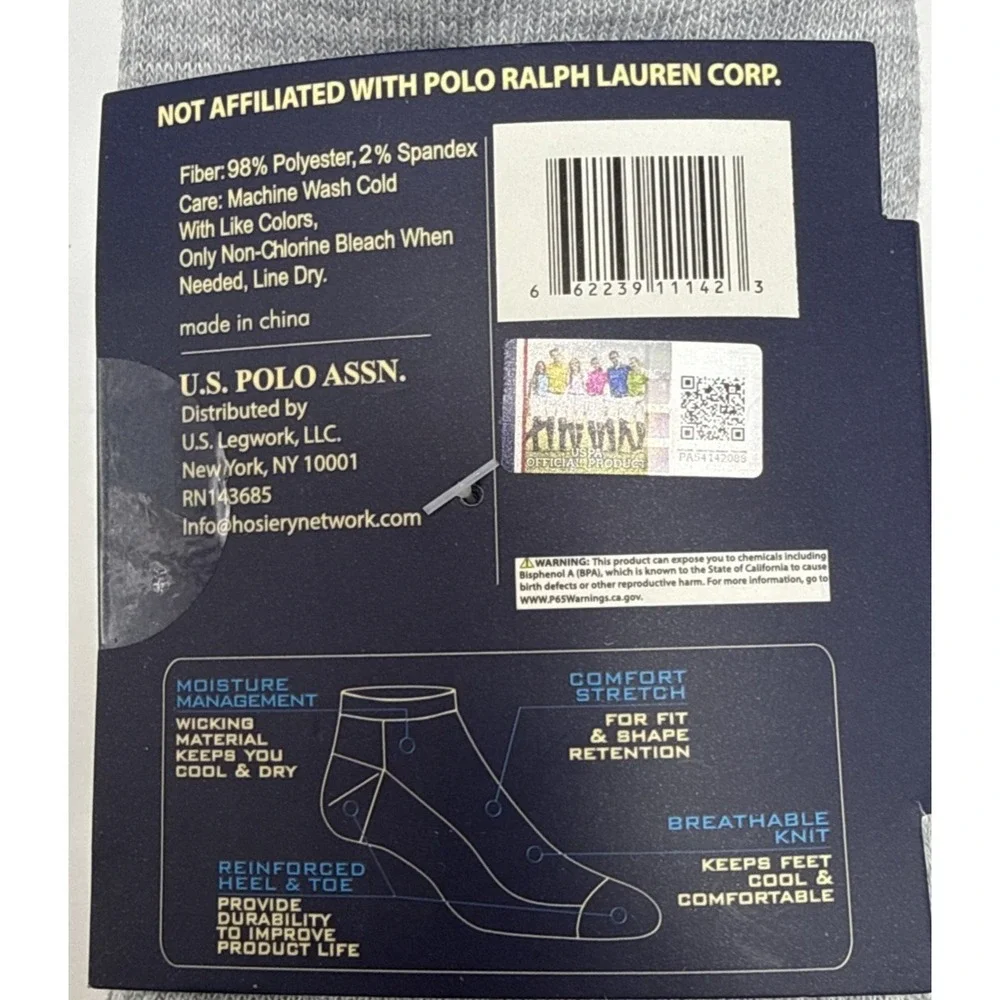 U.S. Polo Assn. 10 Pair Men White Gray Moisture Management Comfort Low Cut Socks